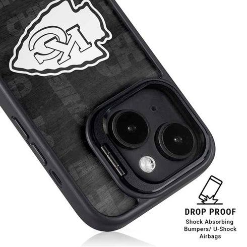 NFL Kansas City Chiefs Black & White iPhone 15 Kickstand Case